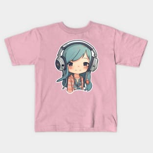 Cute headphone anime girl Kids T-Shirt